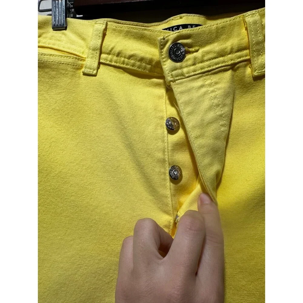 Veronica Beard Cynthia Crop Wide Leg Jeans Womens 30 Yellow Button Fly High Rise - Picture 9 of 15